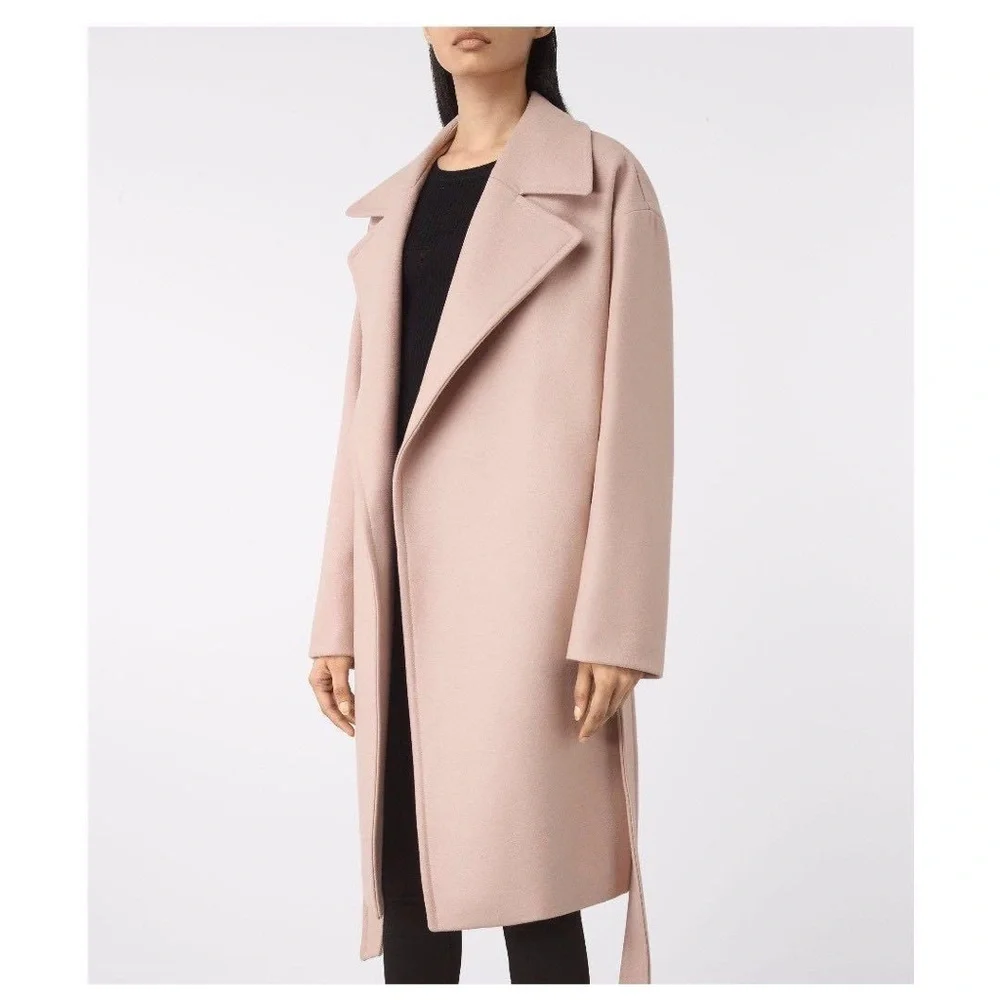 AllSaints blush pink Indira Nesi wool belted wrap coat - Large - Picture 2 of 14
